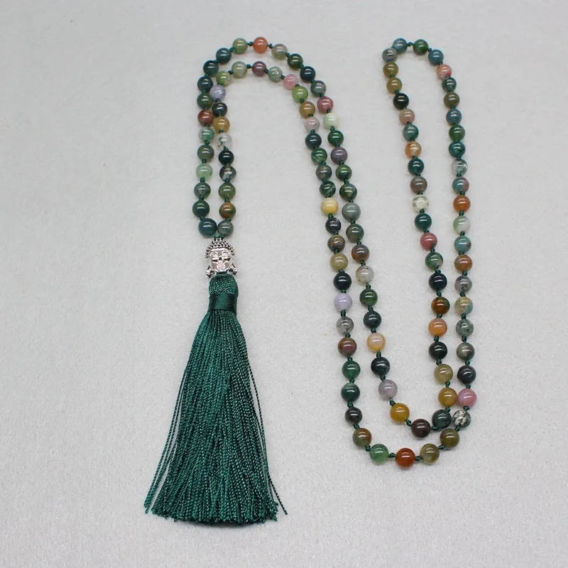 Natural agate bracelet with 108 geometric 6mm beads in blessing necklace format