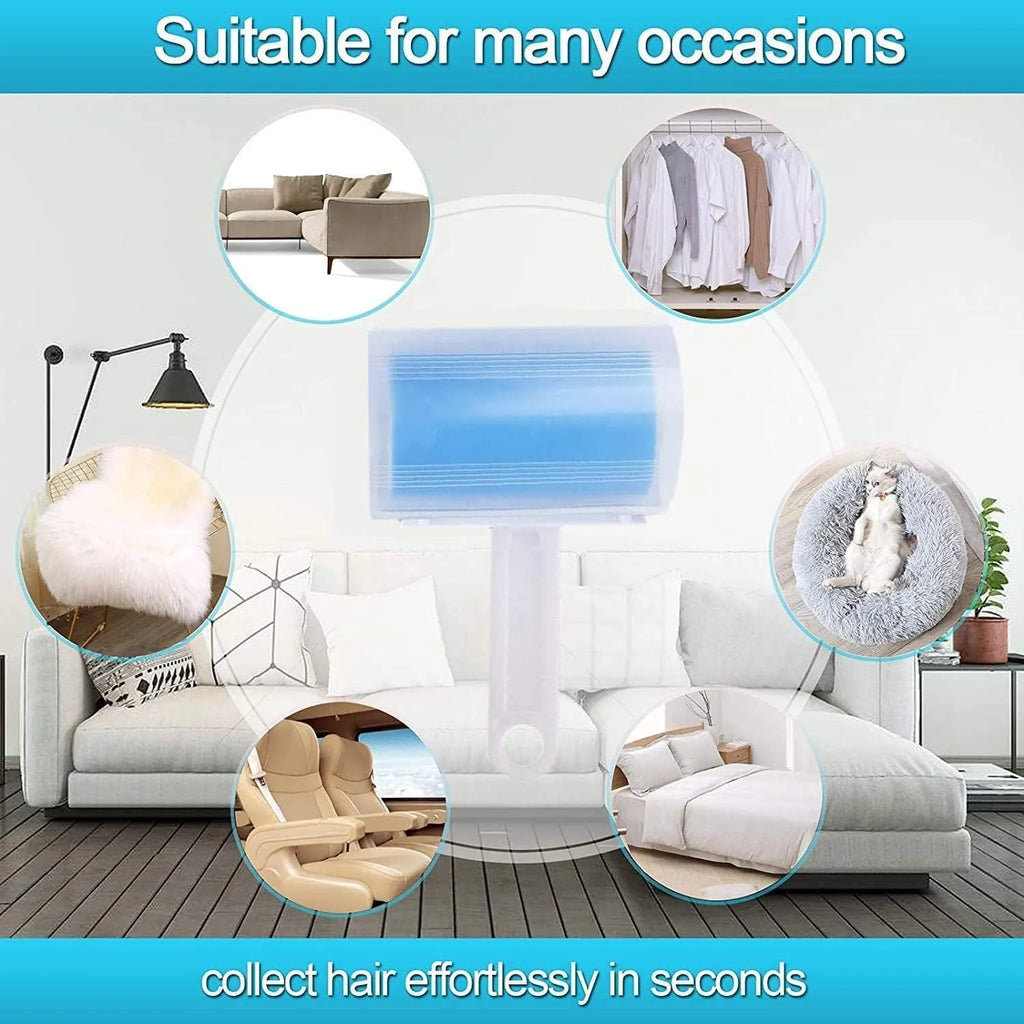 Blue washable lint roller with cover for removing pet hair from clothes and furniture