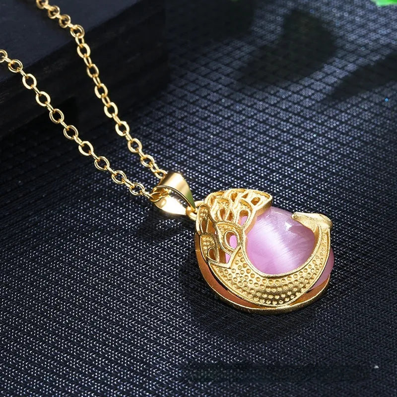 Green chalcedony imitation crystal peacock pendant on copper electroplated frame, single pendant style without chain, simple fu character design