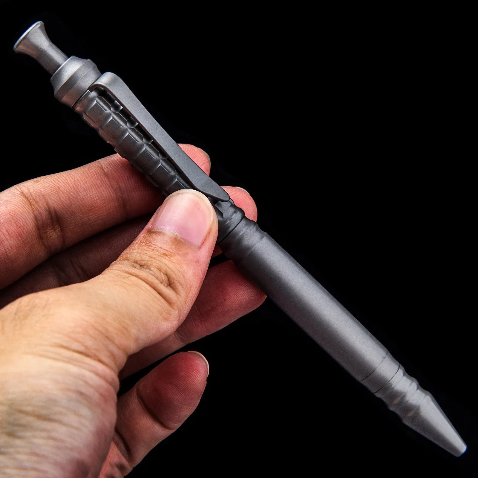 Gunmetal grey titanium alloy push-action business pen with gift box.