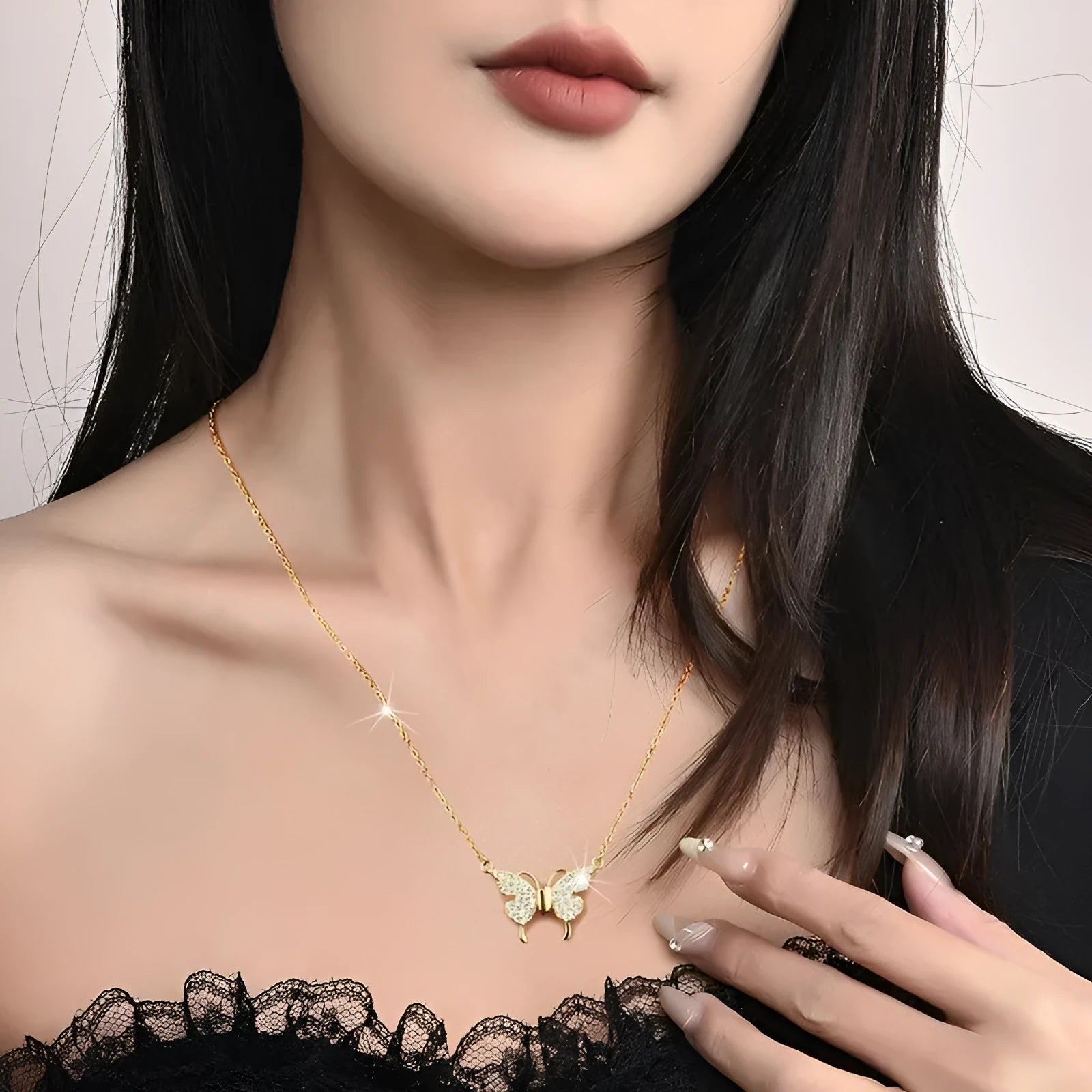 Women's titanium steel clavicle necklace with magnetic snap butterfly pendant on twisted chain