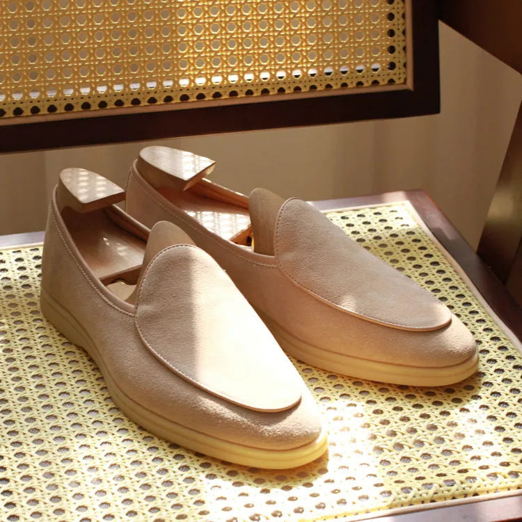 Men's genuine cowhide leather loafers in multiple colours with TPR sole and low tube socks design