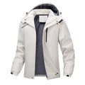 Men's plus size waterproof hooded coat in army green with visible hood and front zip