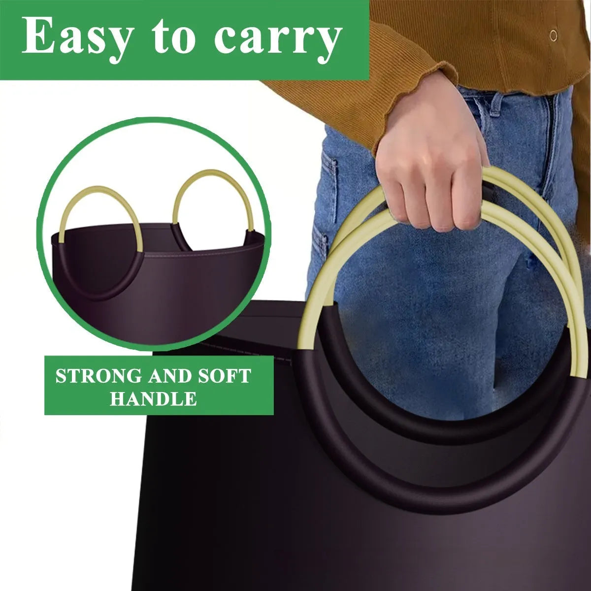 Round portable trash can with 38cm diameter and 72cm height measurements