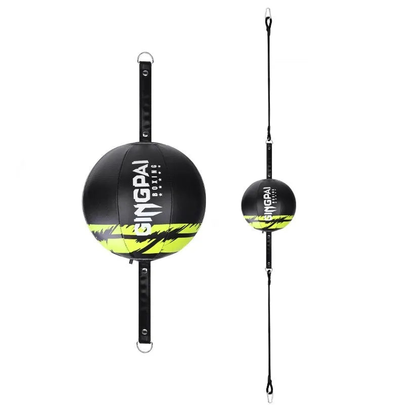 Hanging boxing speed ball for reaction training in black, black and green, or white PU leather.