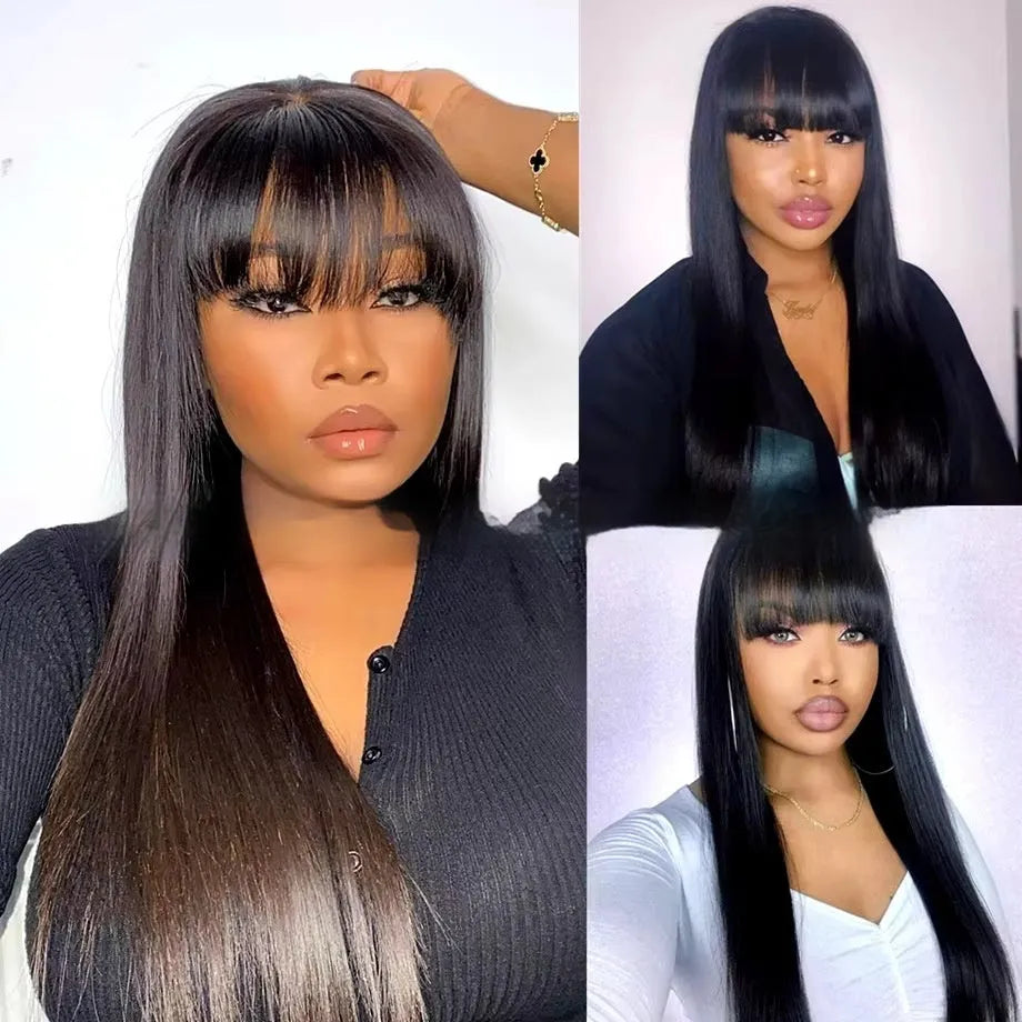 Natural colour full-mechanism human hair wig shown in a long style