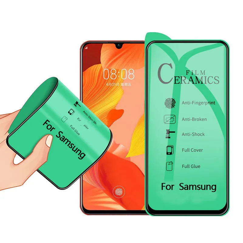 Toughened glass screen protector for Samsung Galaxy phone with anti-peep privacy feature.