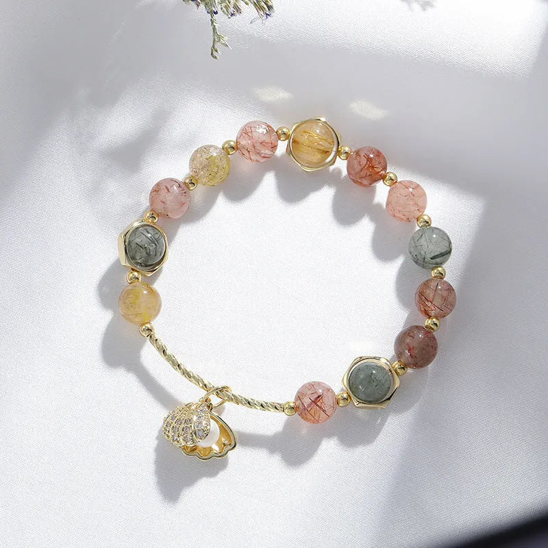 Women's crystal bracelet with colourful hair crystal and red sealant flower shell designs