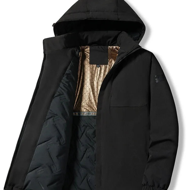 Men's waterproof windproof winter jacket in black polyester fabric