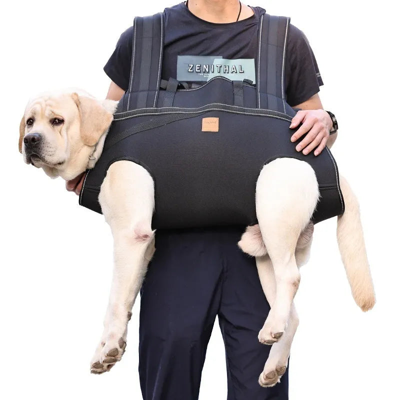 Black Oxford cloth dog backpack carrier for medium and large pets in XL size