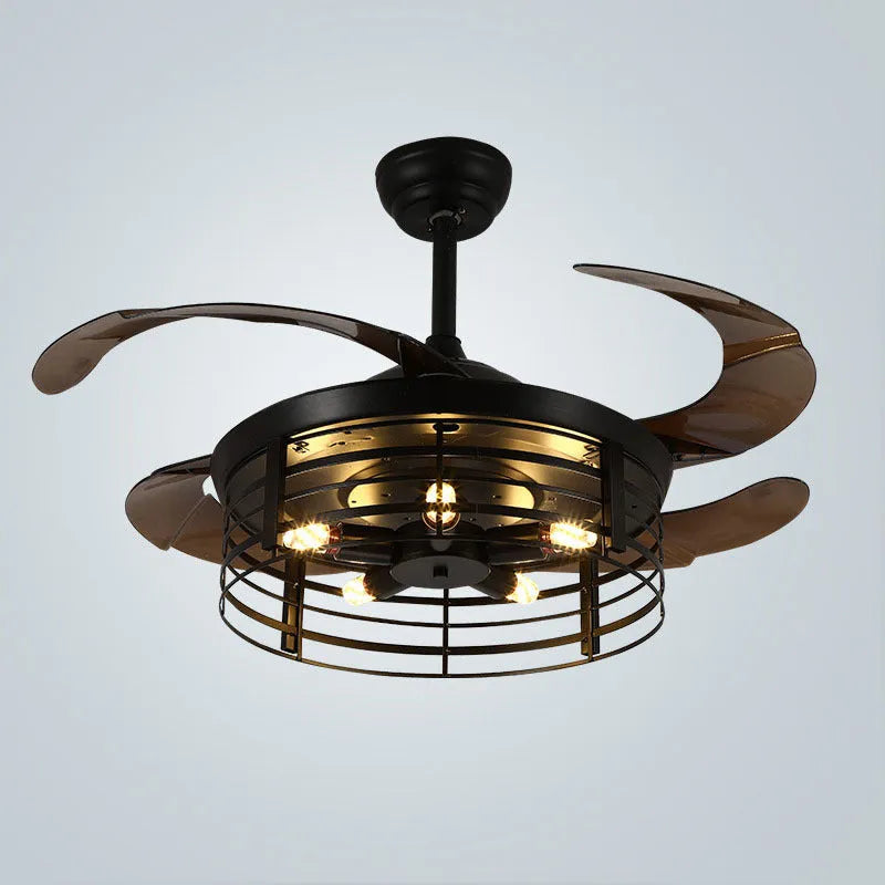 42-inch industrial retro style invisible ceiling fan lamp with acrylic blades and shade.