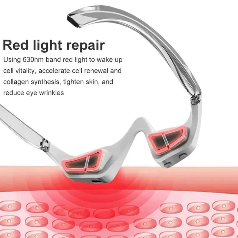 3D micro-current eye massager with glasses-like design showing pink and white colour options