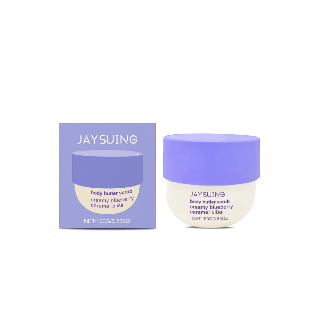 100g tube of blueberry caramel body scrub cream with walnut shell powder for gentle exfoliation