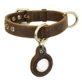 Brown retro double-sided cowhide dog collar with handmade halter positioning system