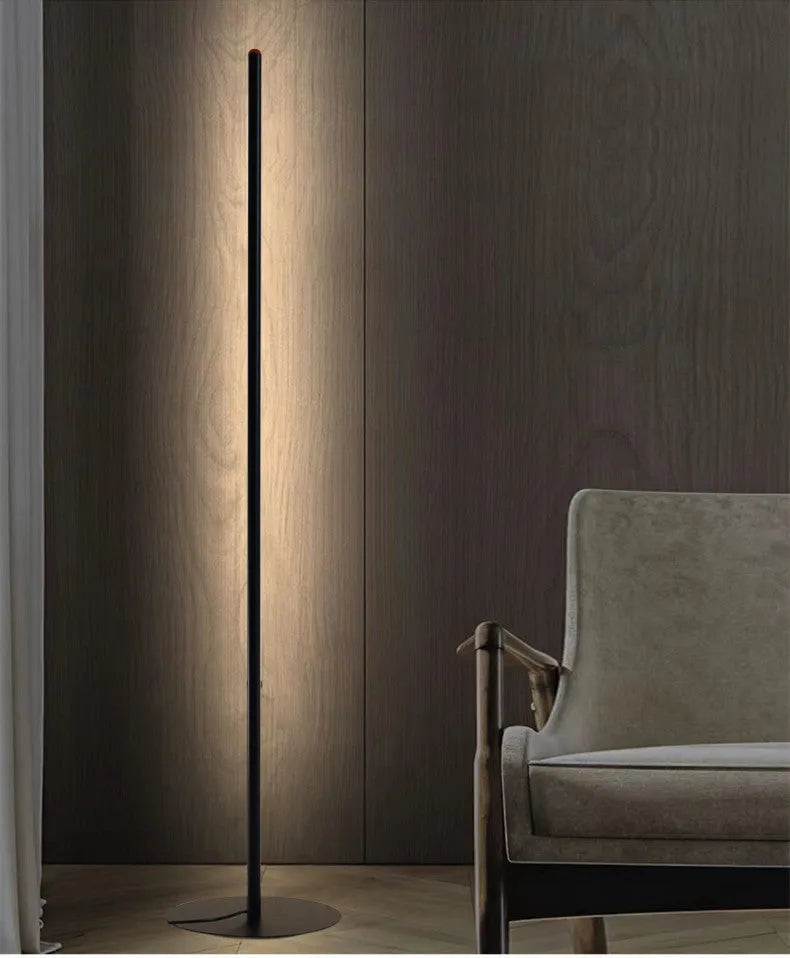 Vertical aluminium alloy floor lamp with USB power connector in modern minimalist design