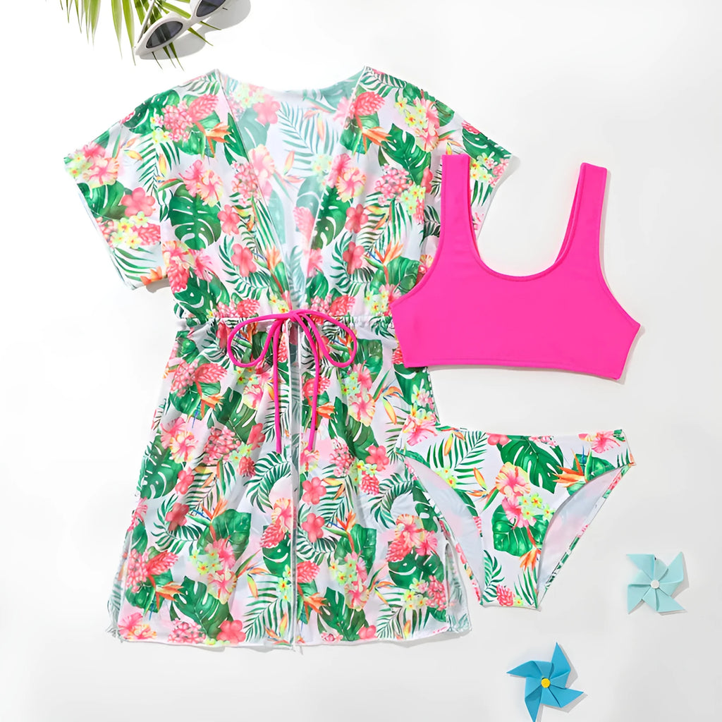 Girls' floral two-piece swimsuit set for children with Korean style pattern