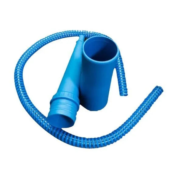 Blue washing machine vacuum cleaner suction pipe with round head measuring 114cm length