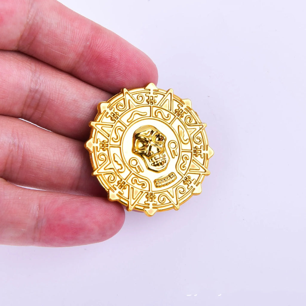 Plastic pirate gold coin toy with pointed tip design measuring 3.6cm diameter