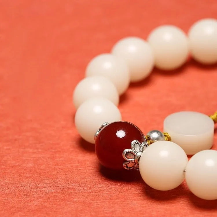National style Bodhi bracelet with round beads and Ruyi element in black, gold, or red colours