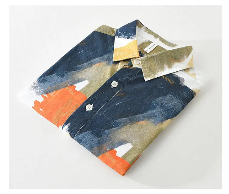 Printed cotton loose cardigan top with long sleeves in artistic design