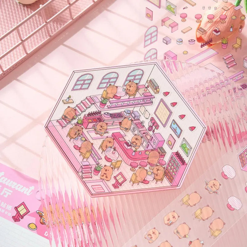 Capabala pre-cut landscaping cartoon stickers on a PET sheet in eight colour themes.