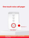 White one-click emergency alert device for the elderly showing a central buzzer unit and three remote panic buttons.