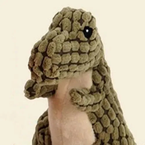 Grey, green, or orange durable dog toy with sound feature, shown next to a measuring tape indicating 35 cm length.