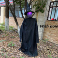 Inflatable Halloween ghost with red flashing eyes and multiple tube lengths for hanging setup
