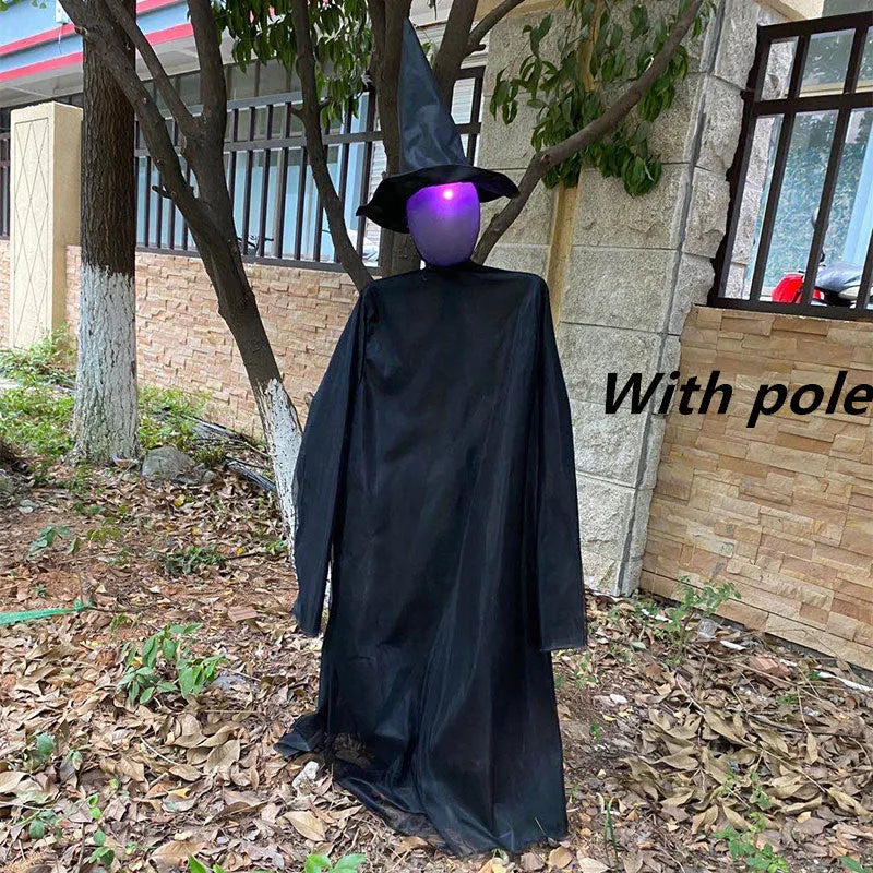 Inflatable Halloween ghost with red flashing eyes and multiple tube lengths for hanging setup