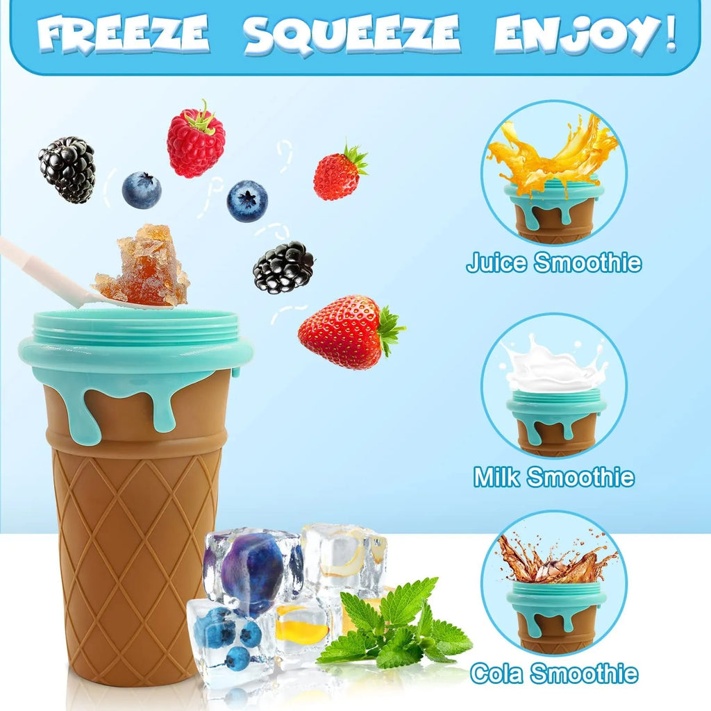 Blue 500ml silicone slushy maker cup for homemade smoothies and frozen drinks