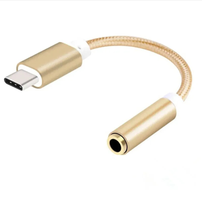 Weaving Type-C to 3.5mm audio adapter cable in black, shown with connectors.
