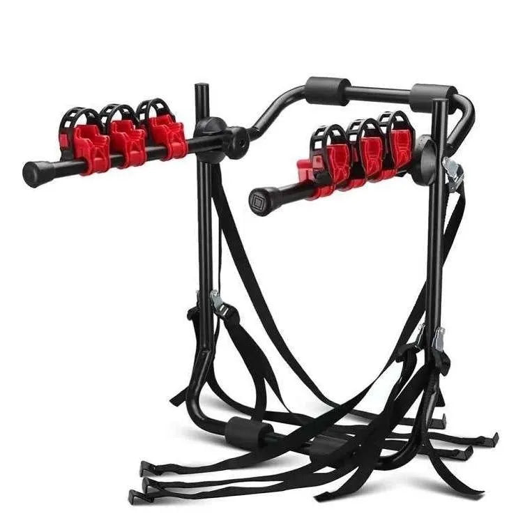 Black and red boot mounted car bike holder rack with iron frame and protective sponge padding
