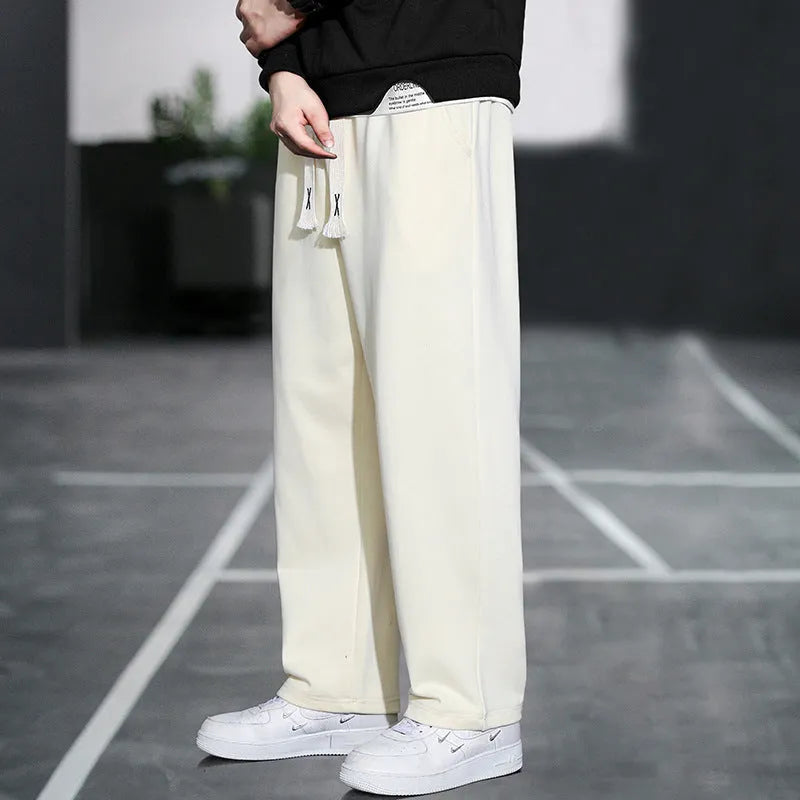 Men's casual bamboo fibre high-waist sports trousers in grey, shown with multiple pockets