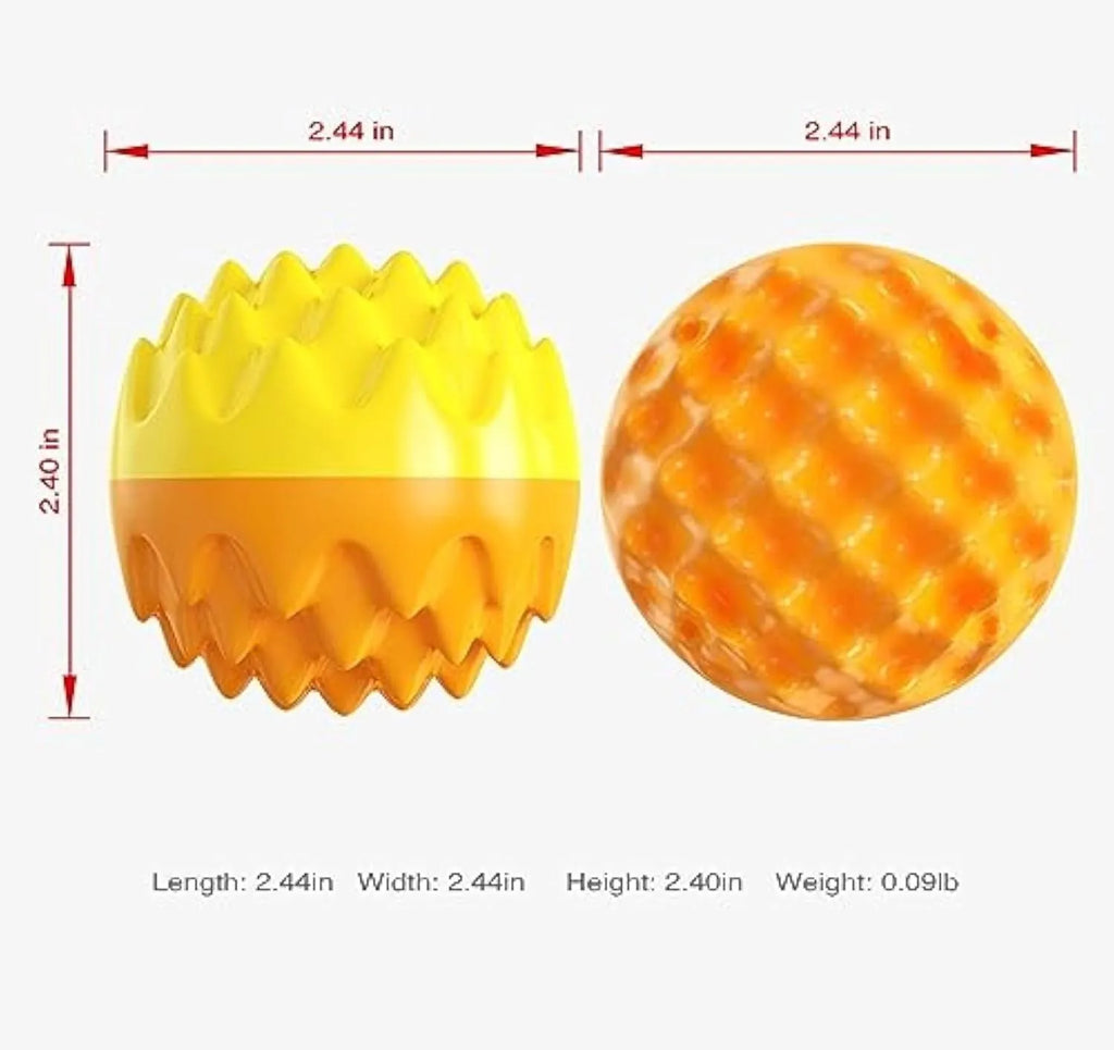 Blue rubber dog ball with spiky texture for dental cleaning and squeaky sounds