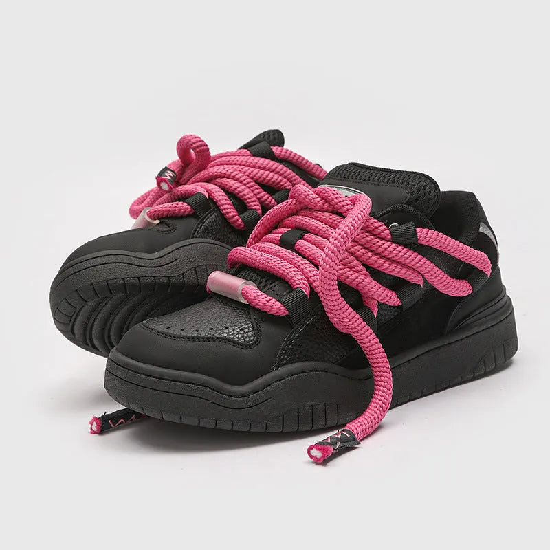Unisex casual shoes with thick flat rubber sole and lace-up front in four colour options