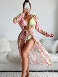 Women's printed bikini swimsuit in European and American style made from quick-dry polyester.