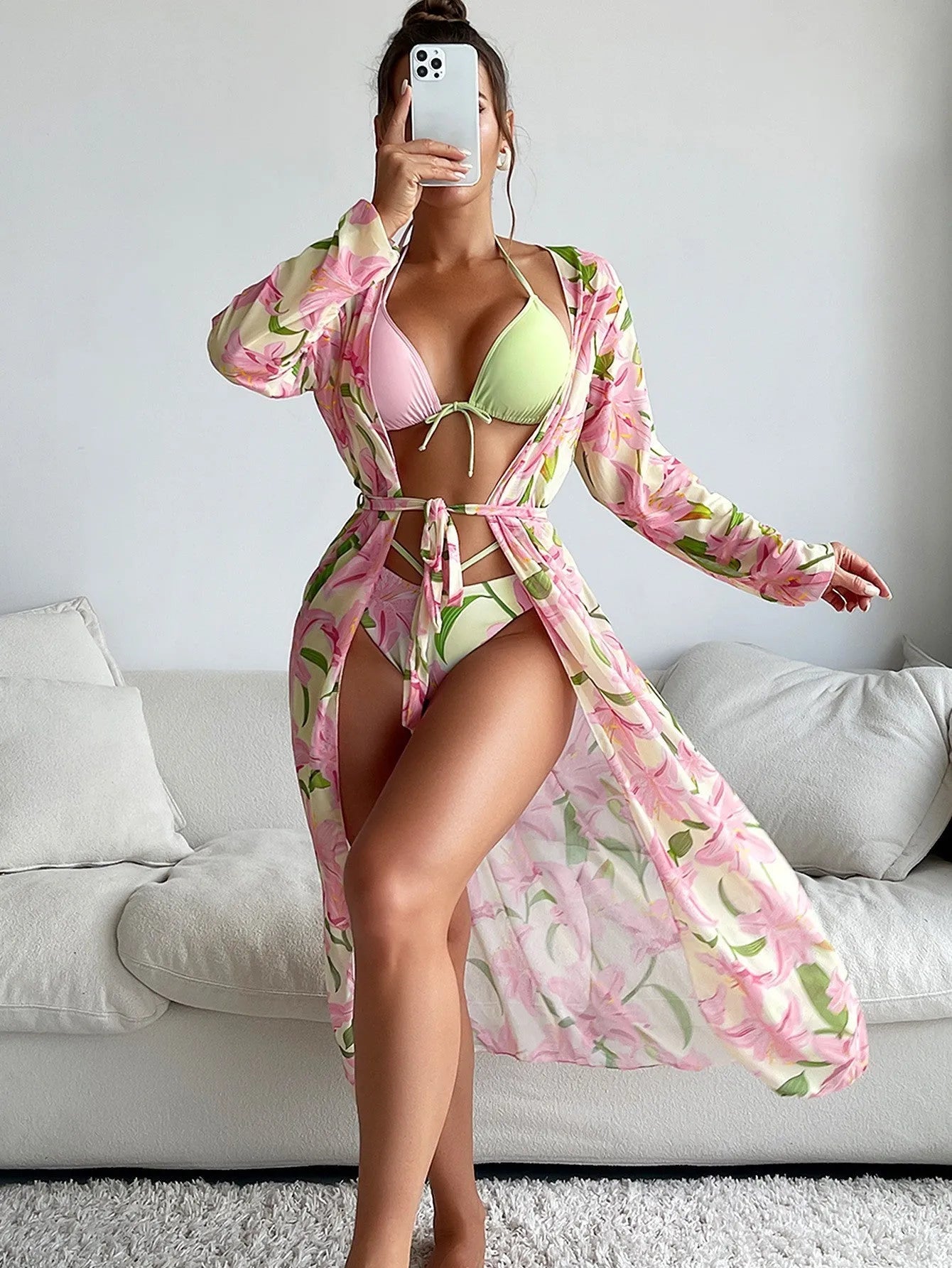 Women's printed bikini swimsuit in European and American style made from quick-dry polyester.