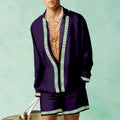 Men's slim fit long sleeve shirt and matching shorts casual co-ordinated set