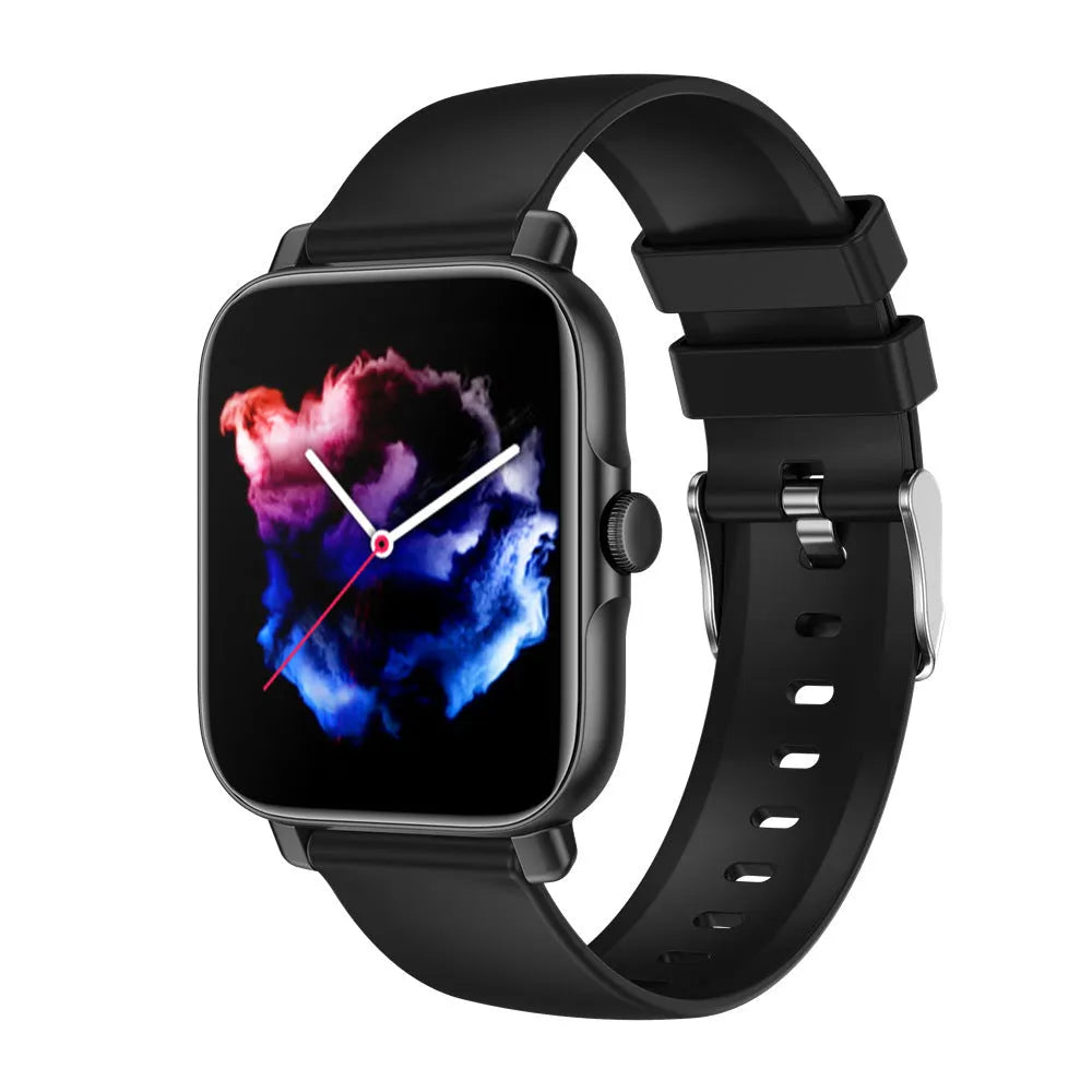 Magnetic Charging Smartwatch Sports Model with aluminium alloy watchcase in silver steel finish on wrist showing Bluetooth calling and touch operation