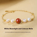 Yellow retro bracelet with red bean pearls and cinnabar on 925 silver for women