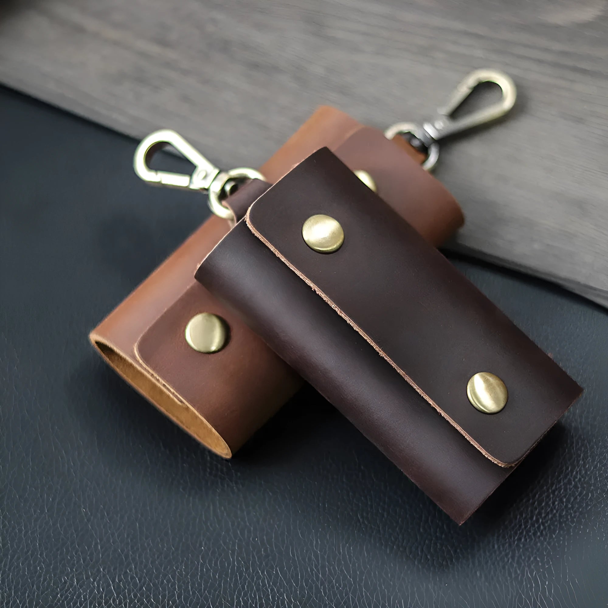 Leather men's wallet key bag multifunctional keychain in retro European style, available in six colours