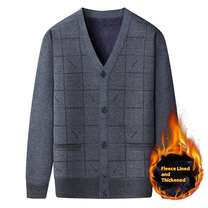 Men's wool-lined cardigan with batwing sleeves in dark grey colour option