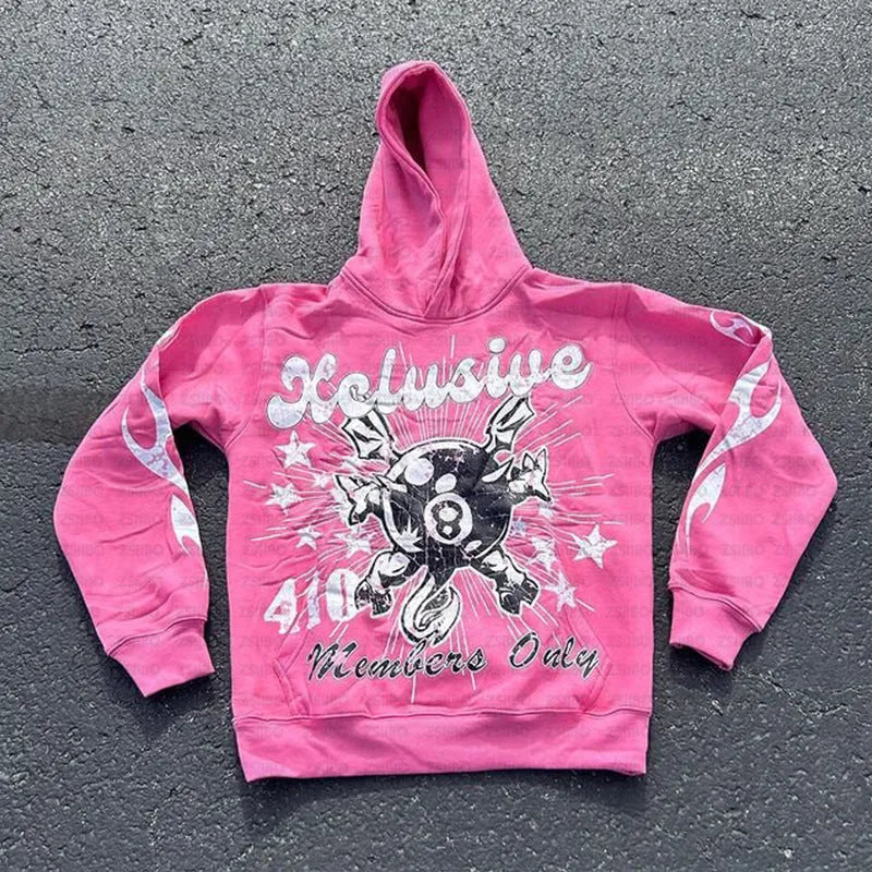 Loose-fitting street hipster pullover with personalised letter printing and a front pocket.