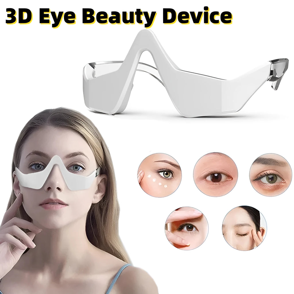 3D micro-current eye massager with glasses-like design showing pink and white colour options