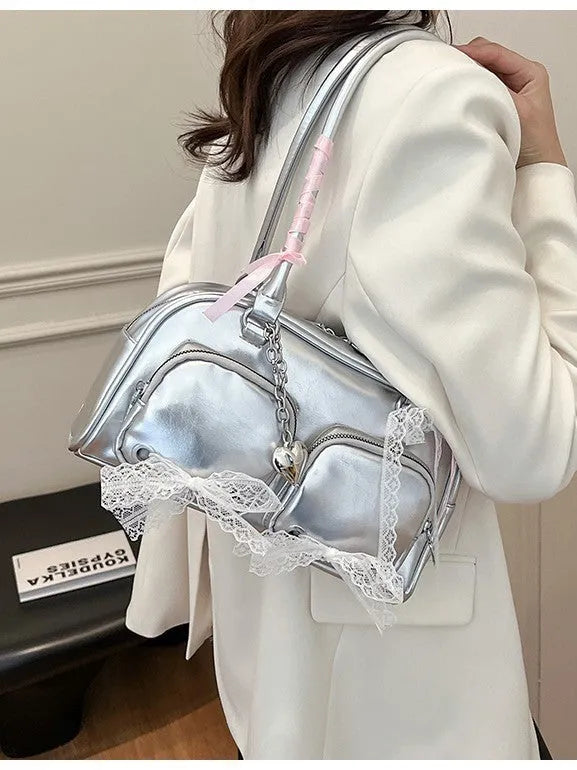 Large capacity beige PU leather casual shoulder bag with double straps and interior mobile phone compartment