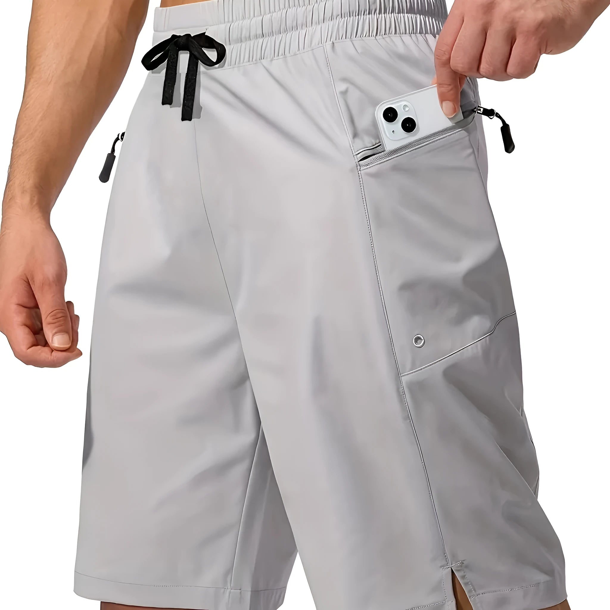 Men's solid colour quick-drying polyester beach shorts in a straight fit style.