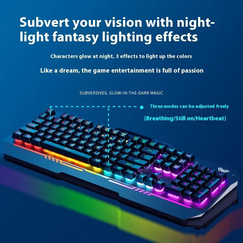 Mechanical keyboard mouse headset bundle with metal construction and LED lighting