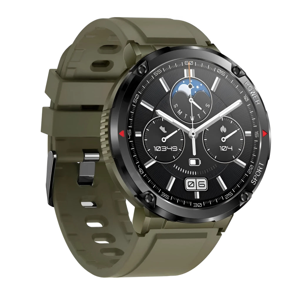 T30 Smart Watch in black on a wrist, showing its IPS touchscreen display and silicone strap.