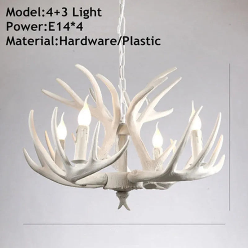 Nordic retro antlers chandelier with four ABS shades in white finish for indoor home lighting