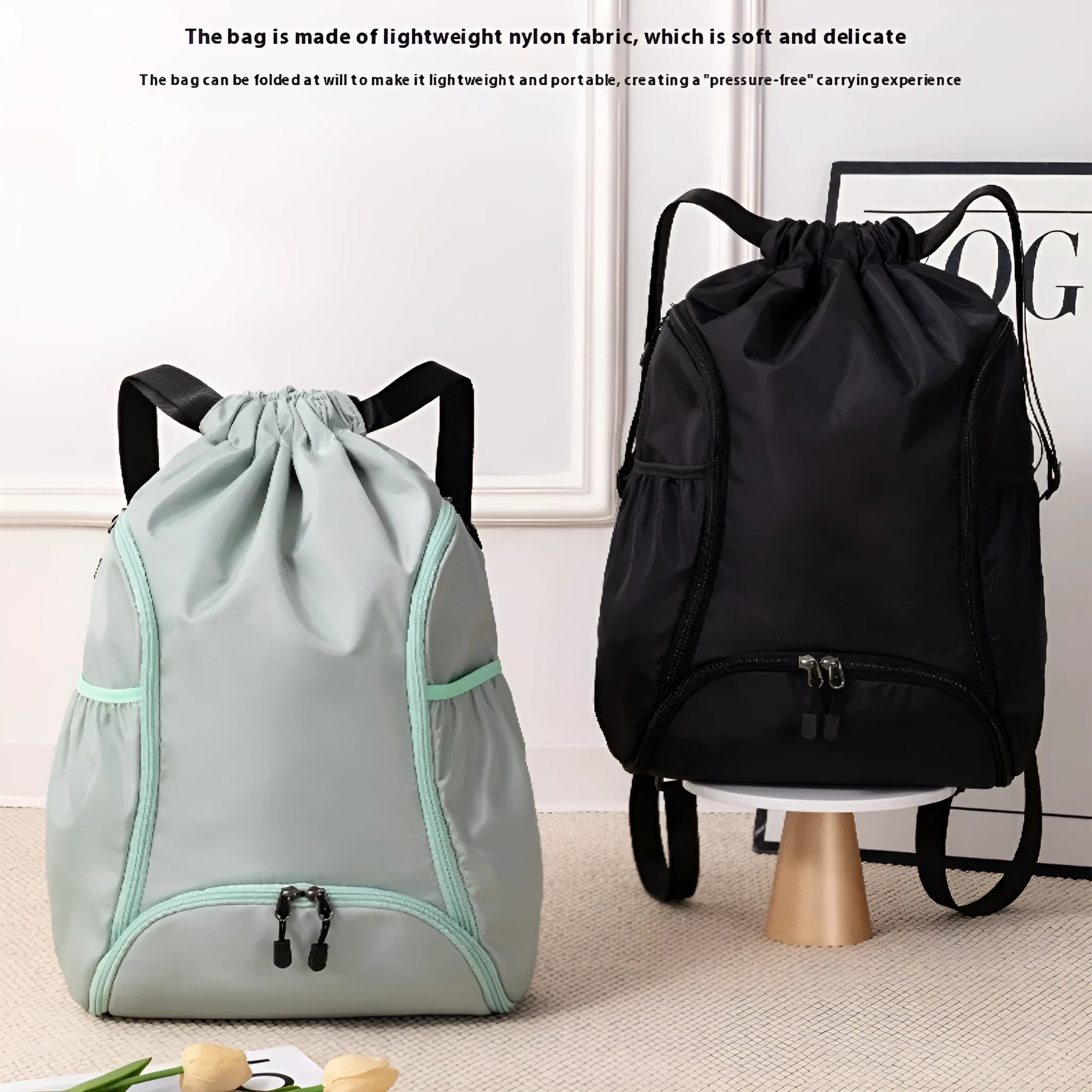 Large capacity cube-style sports backpack drawstring bag in various colours